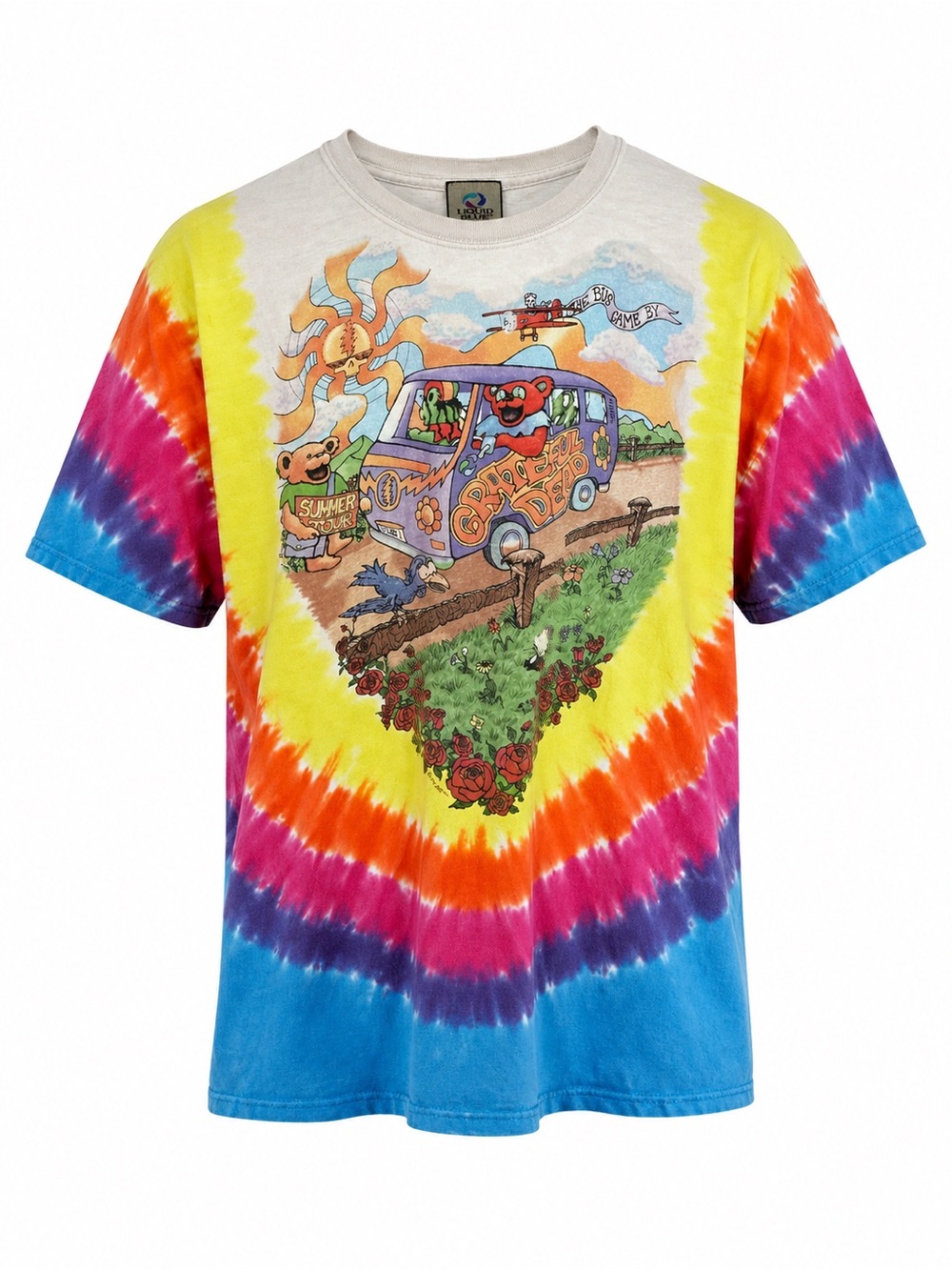Vintage Grateful Dead Liquid Blue Tie Dye Summer Tour Bus Came By T-Shirt 2XL US